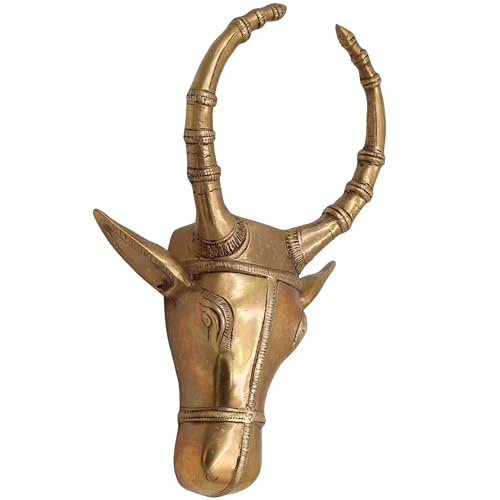 Bhunes Brass Nandi Bull Face Idol Brass Peetal Ashtadhatu Nandikeshwara Nandishwar Shiva’s Mount Sacred Showpiece Home Decor Pooja Gift Statue,Gold, 10 Inch, 1 Piece - Image 3