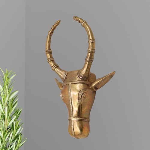 Bhunes Brass Nandi Bull Face Idol Brass Peetal Ashtadhatu Nandikeshwara Nandishwar Shiva’s Mount Sacred Showpiece Home Decor Pooja Gift Statue,Gold, 10 Inch, 1 Piece - Image 1