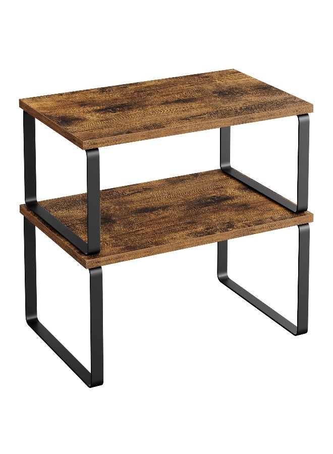 SONGMICS Stackable & Expandable Cabinet Shelf Organizer, 2-Pack Kitchen Countertop Storage Rack, Rustic Brown & Black - Image 1