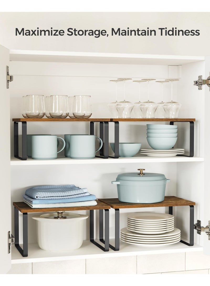 SONGMICS Stackable & Expandable Cabinet Shelf Organizer, 2-Pack Kitchen Countertop Storage Rack, Rustic Brown & Black - Image 3
