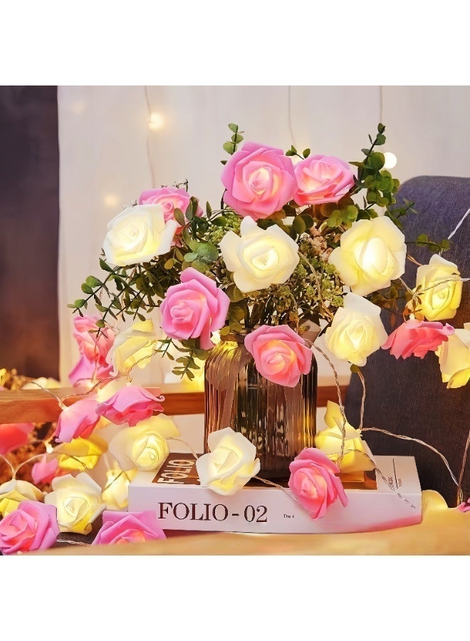 Pink and White Rose Flower String Lights - Image 3