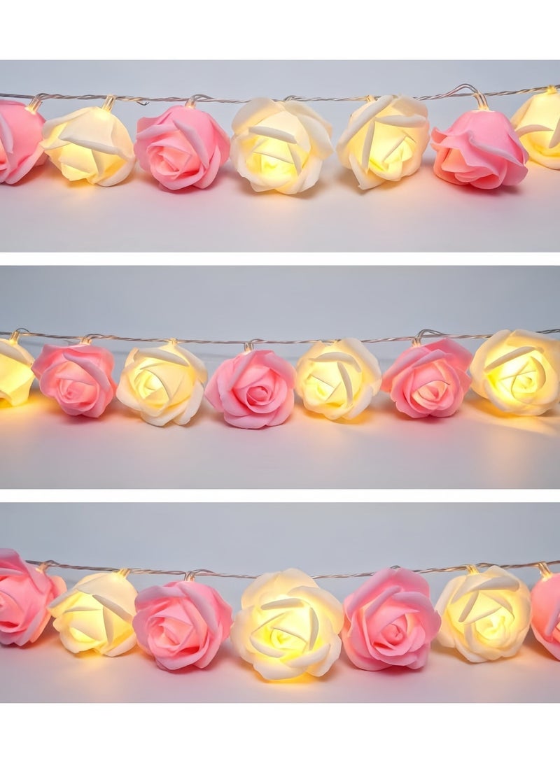 Pink and White Rose Flower String Lights - Image 2