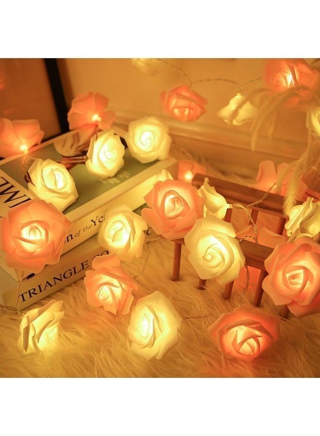Pink and White Rose Flower String Lights - Image 1