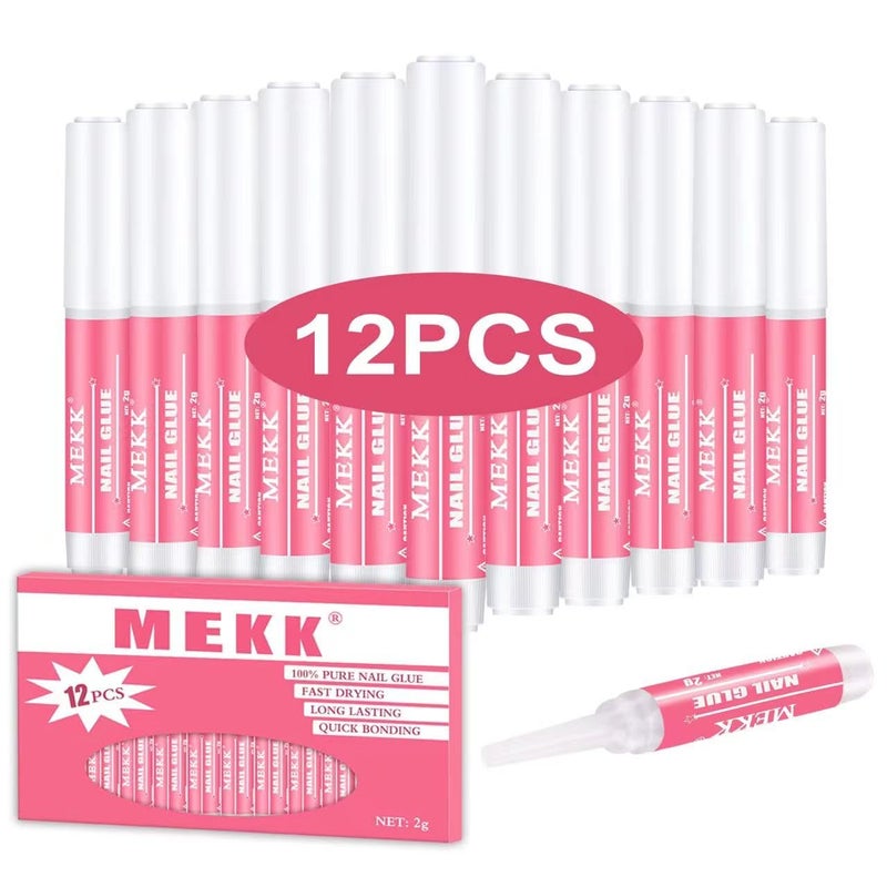 MEKK Nail Glue,Super Strong Nail Glue for Acrylic Nails,Long Lasting Nail Glue for Press Ons,Professional Nail Tip Glue Nail Tech Supplies Adhesive Press On Nail Glue for Nail Tips 0.07OZ/PCS(12PCS - Image 1