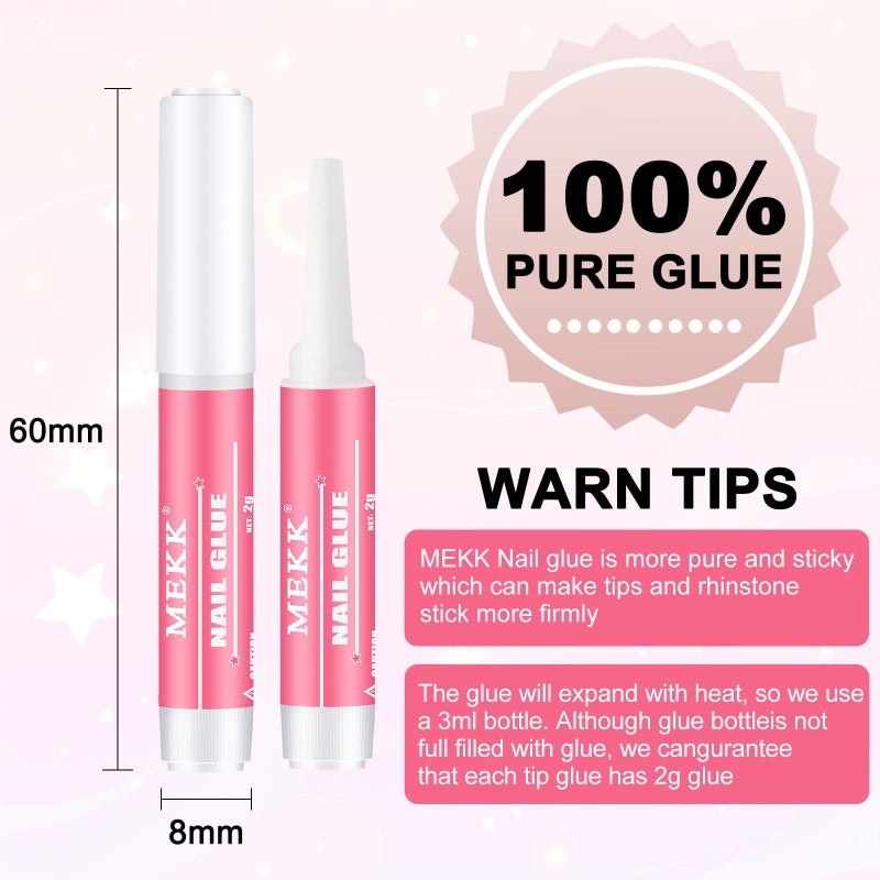 MEKK Nail Glue,Super Strong Nail Glue for Acrylic Nails,Long Lasting Nail Glue for Press Ons,Professional Nail Tip Glue Nail Tech Supplies Adhesive Press On Nail Glue for Nail Tips 0.07OZ/PCS(12PCS - Image 2