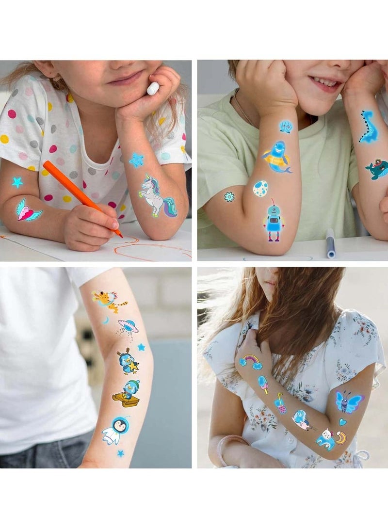 SYOSI 20 Pcs Luminous Temporary Tattoos Fake Tattoo Stickers Cute Dinosaur Mermaid Under Sea Cartoon Blue Birthday Decorations Party Favors Supplies for Boys and Girls - Image 2