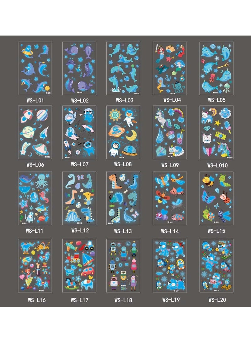 SYOSI 20 Pcs Luminous Temporary Tattoos Fake Tattoo Stickers Cute Dinosaur Mermaid Under Sea Cartoon Blue Birthday Decorations Party Favors Supplies for Boys and Girls - Image 5