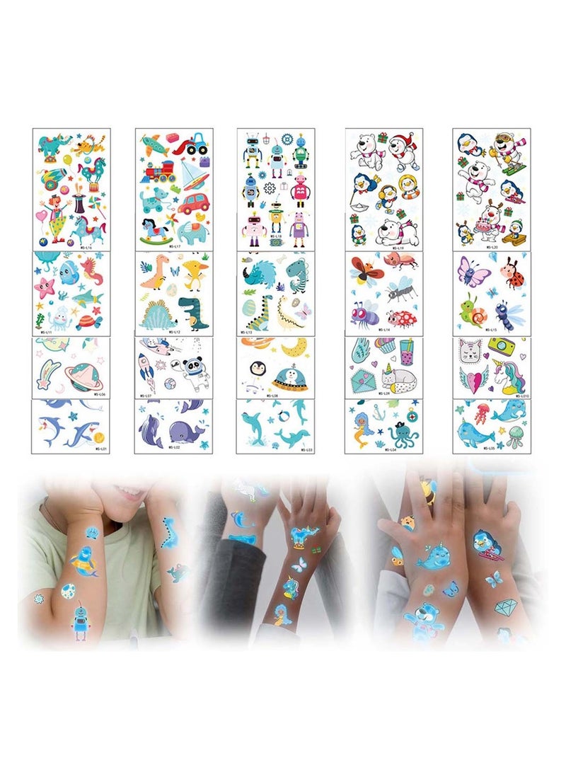 SYOSI 20 Pcs Luminous Temporary Tattoos Fake Tattoo Stickers Cute Dinosaur Mermaid Under Sea Cartoon Blue Birthday Decorations Party Favors Supplies for Boys and Girls - Image 4