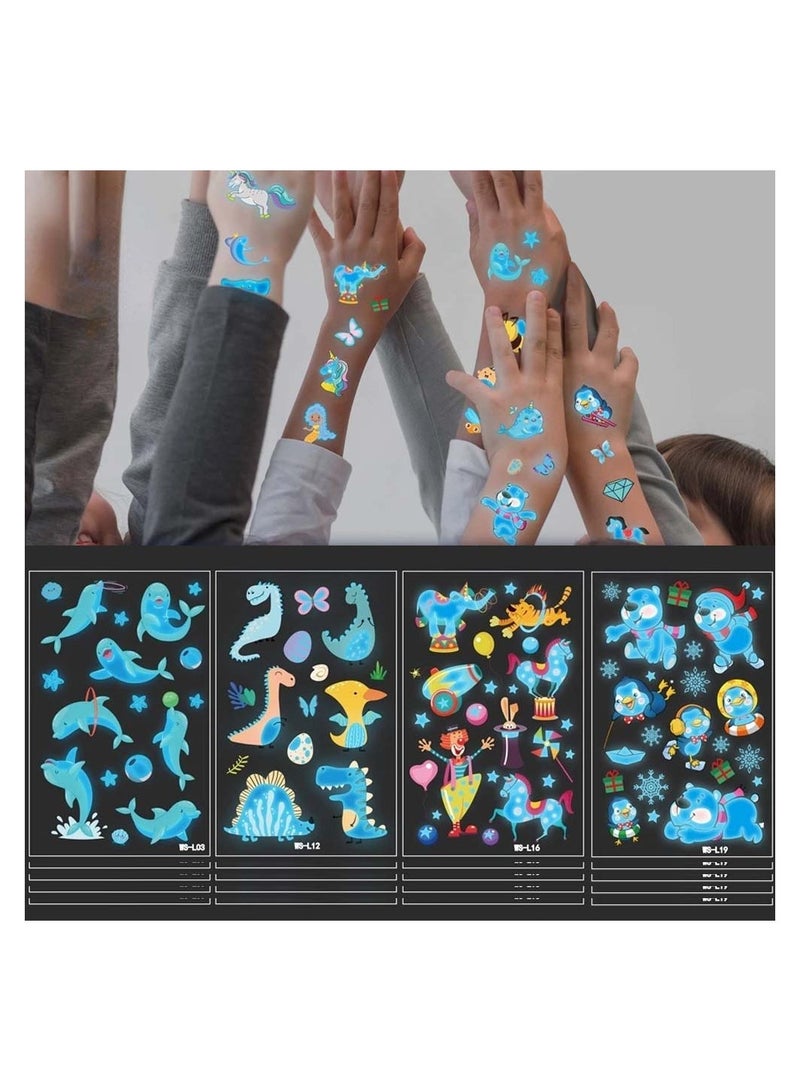 SYOSI 20 Pcs Luminous Temporary Tattoos Fake Tattoo Stickers Cute Dinosaur Mermaid Under Sea Cartoon Blue Birthday Decorations Party Favors Supplies for Boys and Girls - Image 1