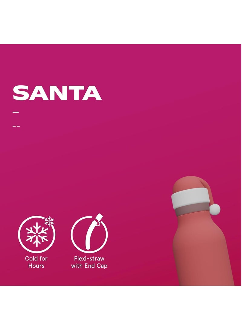 Asobu Santa Bestie Bottle 16oz Kids Insulated Water Bottle with Straw, Vacuum Stainless Steel, Leakproof BPA-Free, Cute Christmas Design, Cold 24h Hot 12h, School Travel Bottle - Image 2