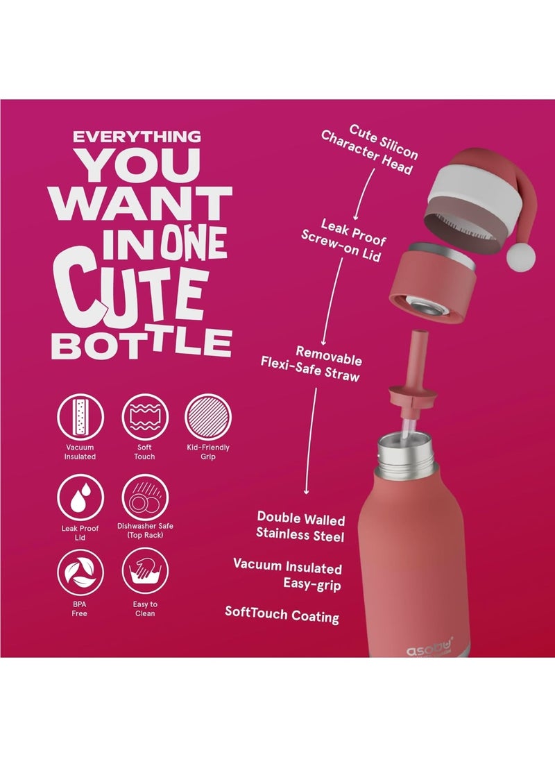 Asobu Santa Bestie Bottle 16oz Kids Insulated Water Bottle with Straw, Vacuum Stainless Steel, Leakproof BPA-Free, Cute Christmas Design, Cold 24h Hot 12h, School Travel Bottle - Image 3