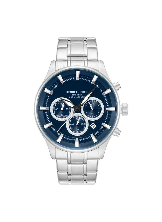 Thompson Blue Dial Silver Stainless Steel Bracelet Chronograph Watch for Men - 43.5mm