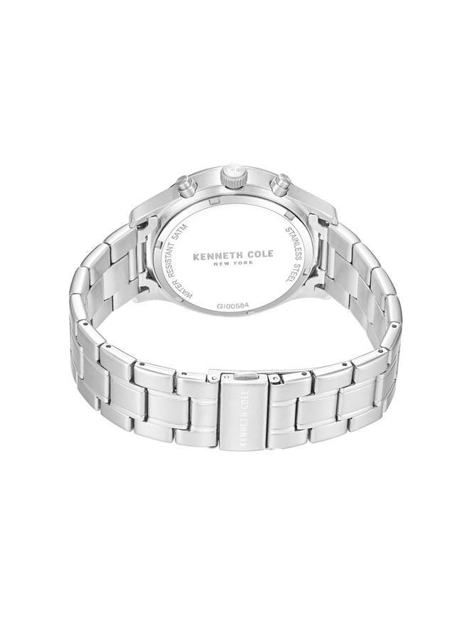 كينيث كول نيو يورك ساعة كرونوغراف رجالية تومسون بقرص أزرق وسوار فضي من الفولاذ المقاوم للصدأ - . مم - Image 3