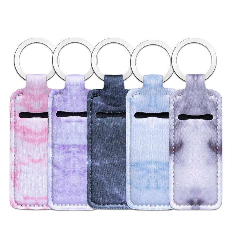 yuntop 5 Pieces Marble Chapstick Holder Keychain Clip-on Sleeve Chapstick Pouch Neoprene Keychains Lipstick Holder Elastic Lip Balm Holster Keychain Holder for Chapstick Tracker Safeguard Travel Accessories  - Image 1
