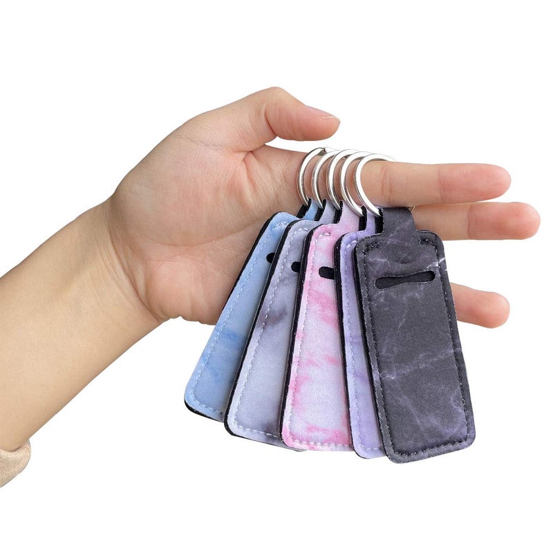 yuntop 5 Pieces Marble Chapstick Holder Keychain Clip-on Sleeve Chapstick Pouch Neoprene Keychains Lipstick Holder Elastic Lip Balm Holster Keychain Holder for Chapstick Tracker Safeguard Travel Accessories  - Image 2