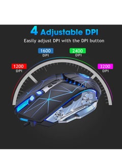 KASTWAVE Gaming Mouse USB Wired RGB Backlit Silent Click Gamer Mouse with 4 Adjustable DPI Up to 3200, Comfortable Grip Ergonomic Optical Gaming Mice for Laptop PC Gamer Computer  - Image 2