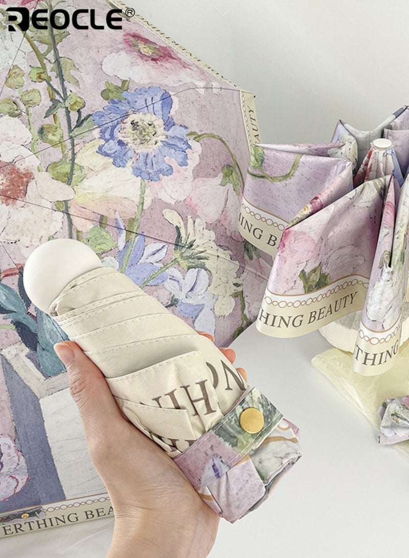 REOCLE Vintage Floral Patterned Umbrella Compact Folding Sun & Rain Umbrella with Stylish Details Portable Daily Umbrella for Outdoor & Casual Use - Image 1