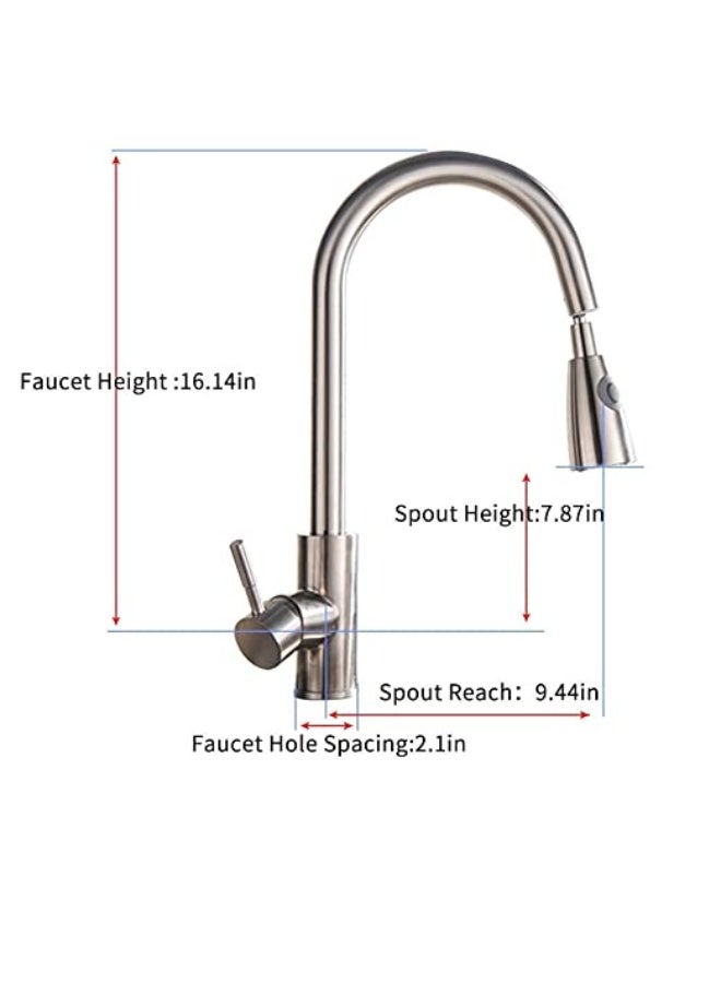 Colro Global Modern Pull-Out Kitchen Faucet with Dual-Mode Spray Head - 360° Swivel Stainless Steel Sink Mixer Tap, Single Handle High-Arc Faucet with Retractable Sprayer, Brushed Nickel/Chrome Finish - Image 4