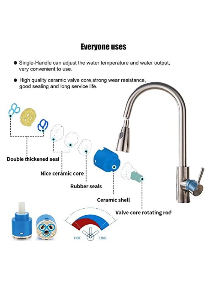 Colro Global Modern Pull-Out Kitchen Faucet with Dual-Mode Spray Head - 360° Swivel Stainless Steel Sink Mixer Tap, Single Handle High-Arc Faucet with Retractable Sprayer, Brushed Nickel/Chrome Finish - Image 2