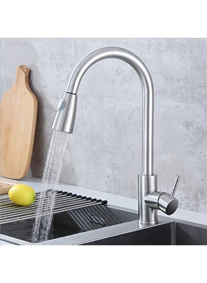 Colro Global Modern Pull-Out Kitchen Faucet with Dual-Mode Spray Head - 360° Swivel Stainless Steel Sink Mixer Tap, Single Handle High-Arc Faucet with Retractable Sprayer, Brushed Nickel/Chrome Finish - Image 1