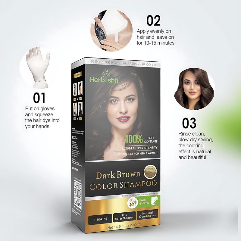 Herbishh Dark Brown Hair Color Shampoo - 3-in-1 Ammonia-Free Formula for Gray Hair - 500 ml - Image 5