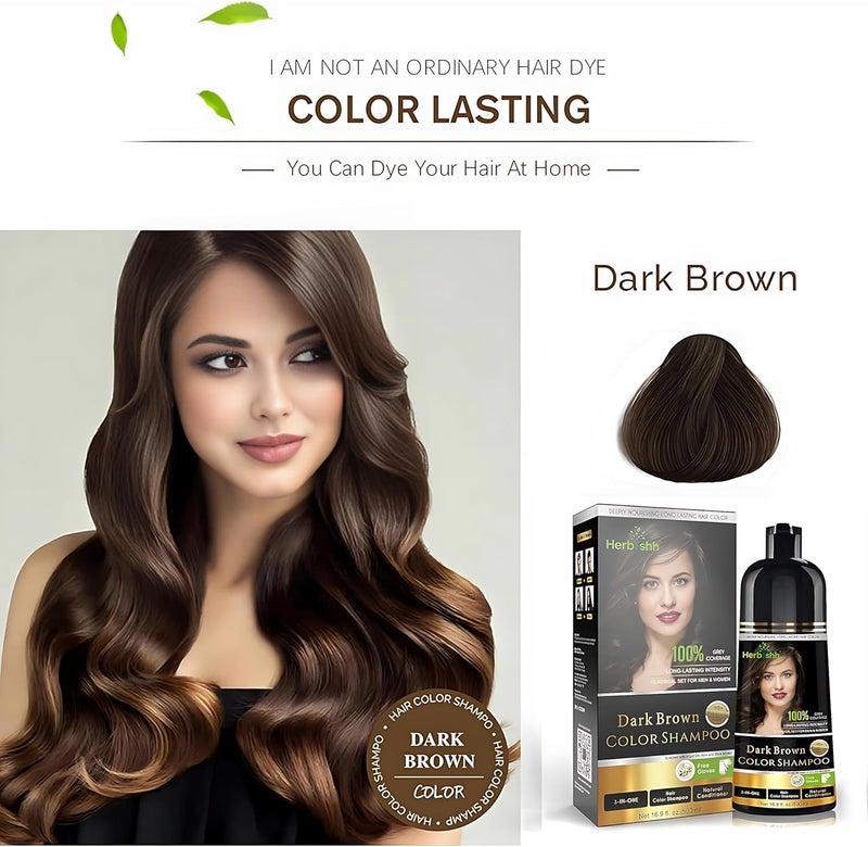 Herbishh Dark Brown Hair Color Shampoo - 3-in-1 Ammonia-Free Formula for Gray Hair - 500 ml - Image 4