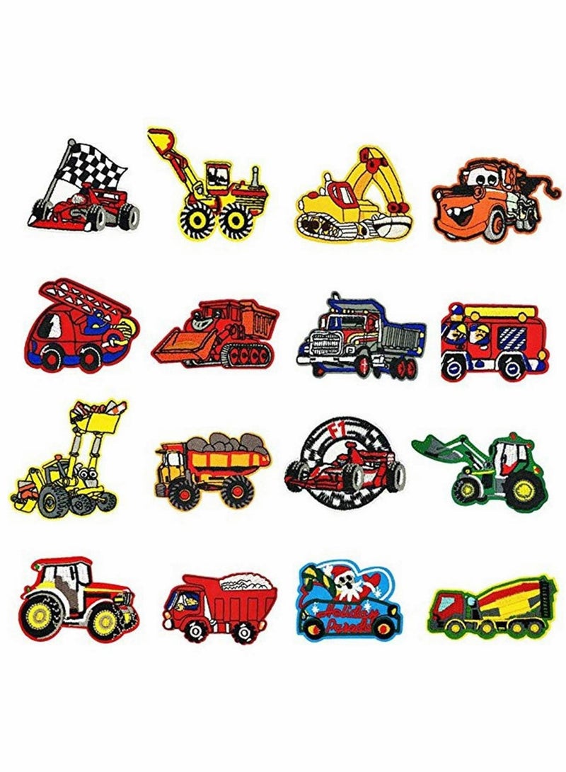 SYOSI Iron On Patch Car Excavator Fire Truck Iron on Patches Car Sew-on Embroidered Applique Sew On Patches for Kids DIY Crafts Clothing Jeans Jackets Bags Iron-on Repair Kit (16 PCS)  - Image 1