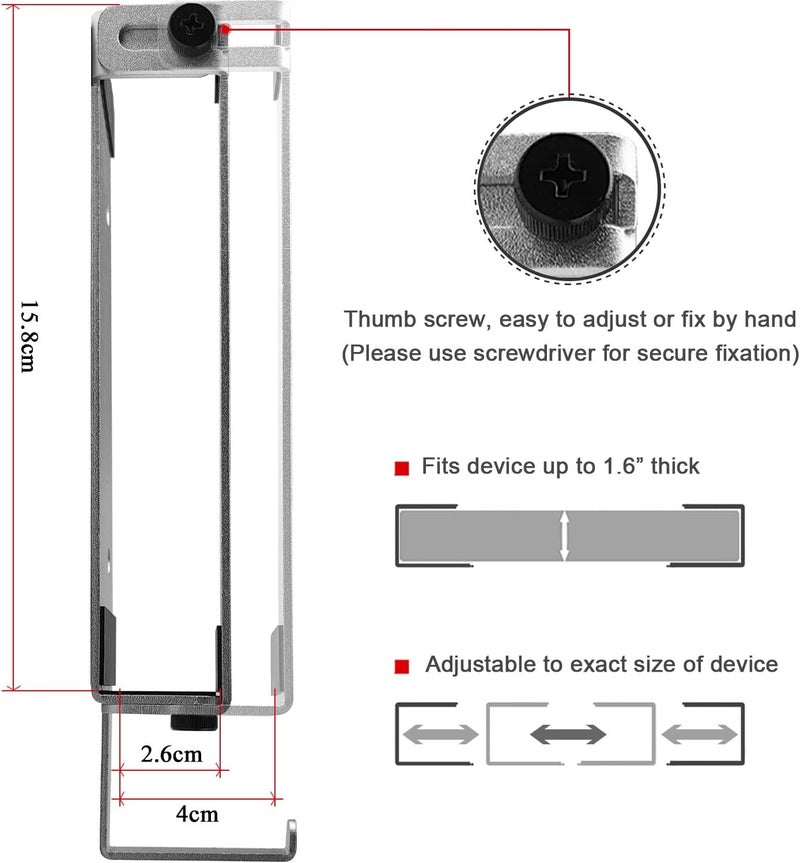 JEMACHE Hard Aluminium Wall Laptop Mount Holder for MacBook Air, Pro, Surface, iPad, Tablets with Headphone Hook (Silver) - Image 2