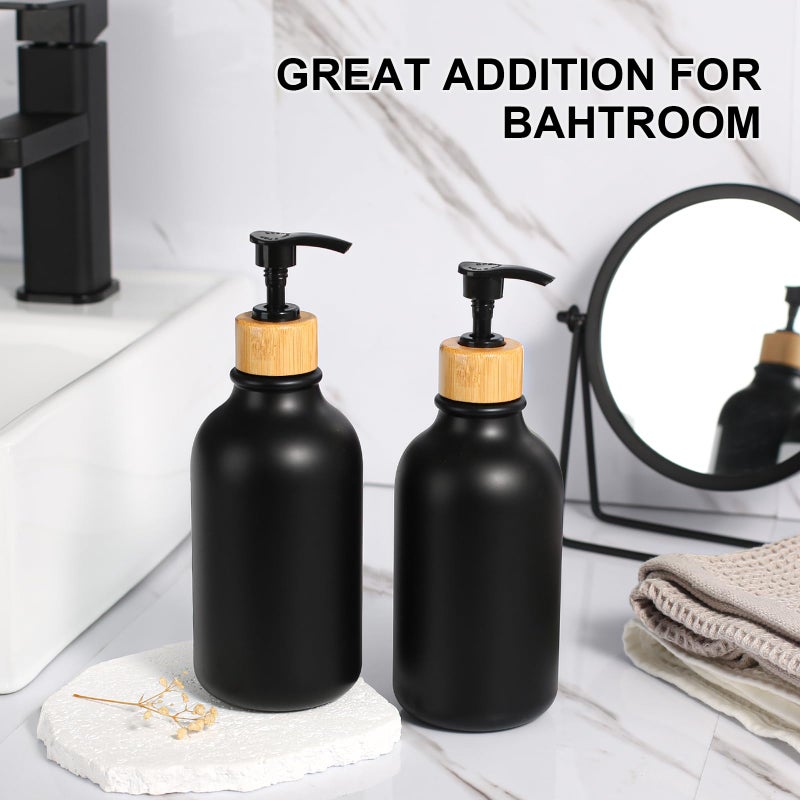 KASUNTING Hand Soap Dispenser Bathroom, Black Dish Soap Dispenser for Kitchen, 17 Fl Oz Plastic Hand and Dish Soap Dispensers Set with Bamboo Pump, 2 Pack Refillable Liquid Lotion Containers Bottle - Image 5