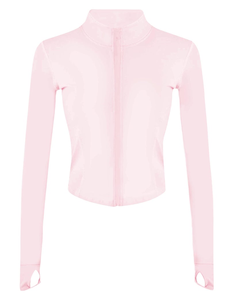 Tanming Women's Full Zip Seamless Workout Jacket Running Yoga Slim Fit Track Jacket (Pink-S) - Image 1