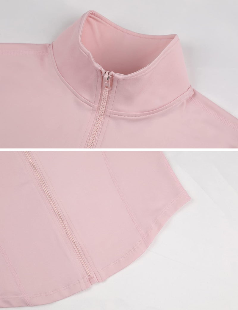 Tanming Women's Full Zip Seamless Workout Jacket Running Yoga Slim Fit Track Jacket (Pink-S) - Image 4