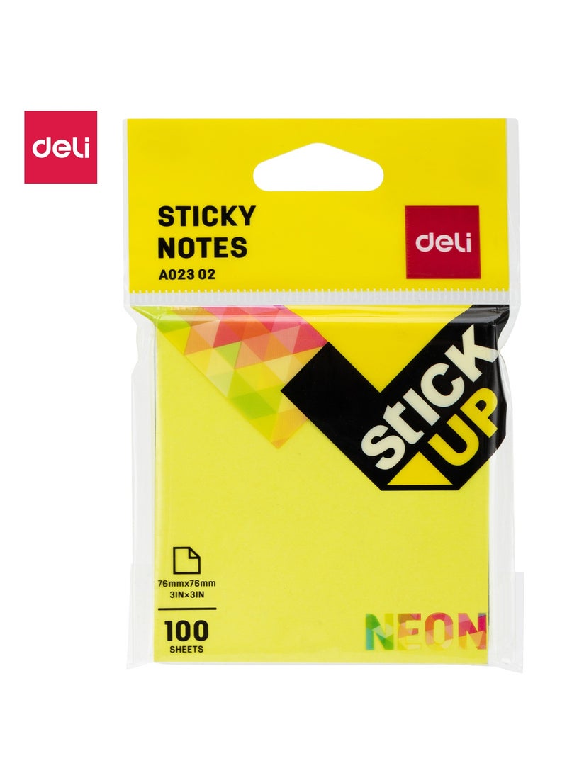 Deli ملاحظات لاصقة دلي EA02302، ورق 75 جرام، 76×76 مم، أصفر فوسفوري، برتقالي، أخضر، 100 ورقة، ألوان نيون، لاصق قوي، قابل لإعادة التمركز، ترميز الألوان ومشاركة الأفكار - Image 1