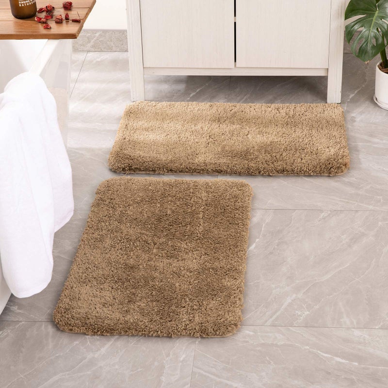 MIULEE Set of 2 Non Slip Shaggy Bathroom Rugs Extra Thick Soft Bath Mats Plush Microfiber Absorbent Water for Tub Shower Machine Washable Light Brown 16x24 inches