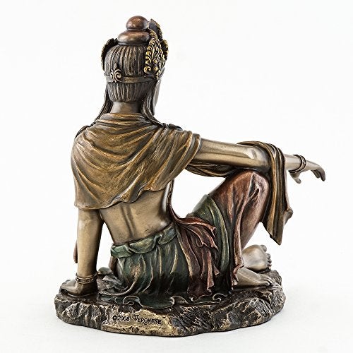 Top Collection H 7.25" W 6.5" Water & Moon Quan Yin in Royal Ease Pose Statue in Cold Cast Bronze - Goddess of Mercy Buddha Statue - Image 2