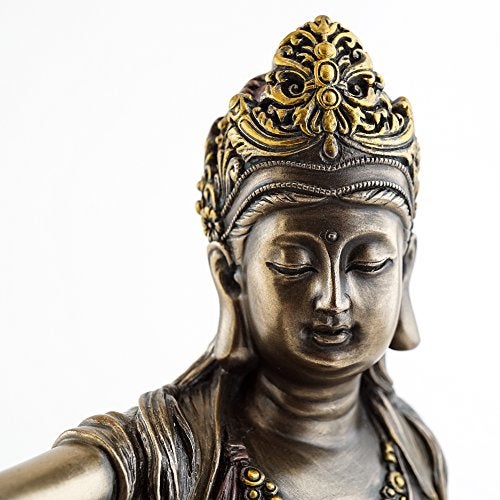 Top Collection H 7.25" W 6.5" Water & Moon Quan Yin in Royal Ease Pose Statue in Cold Cast Bronze - Goddess of Mercy Buddha Statue - Image 4