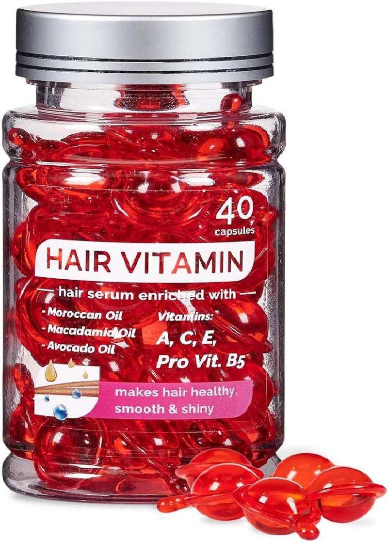 Hair Treatment Serum,Vitamins A C E Pro B5,No Rinse Essence for Frizzy and Dry Damaged Hair,with Argan Avocado & Moroccan Oil (40 Capsules)