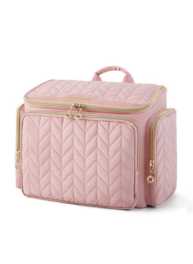 BAGSMART Travel Toiletry Bag, Large Wide-Open Travel Bag For Toiletries, Makeup Cosmetic Travel Bag With Handle-Pink  - Image 1