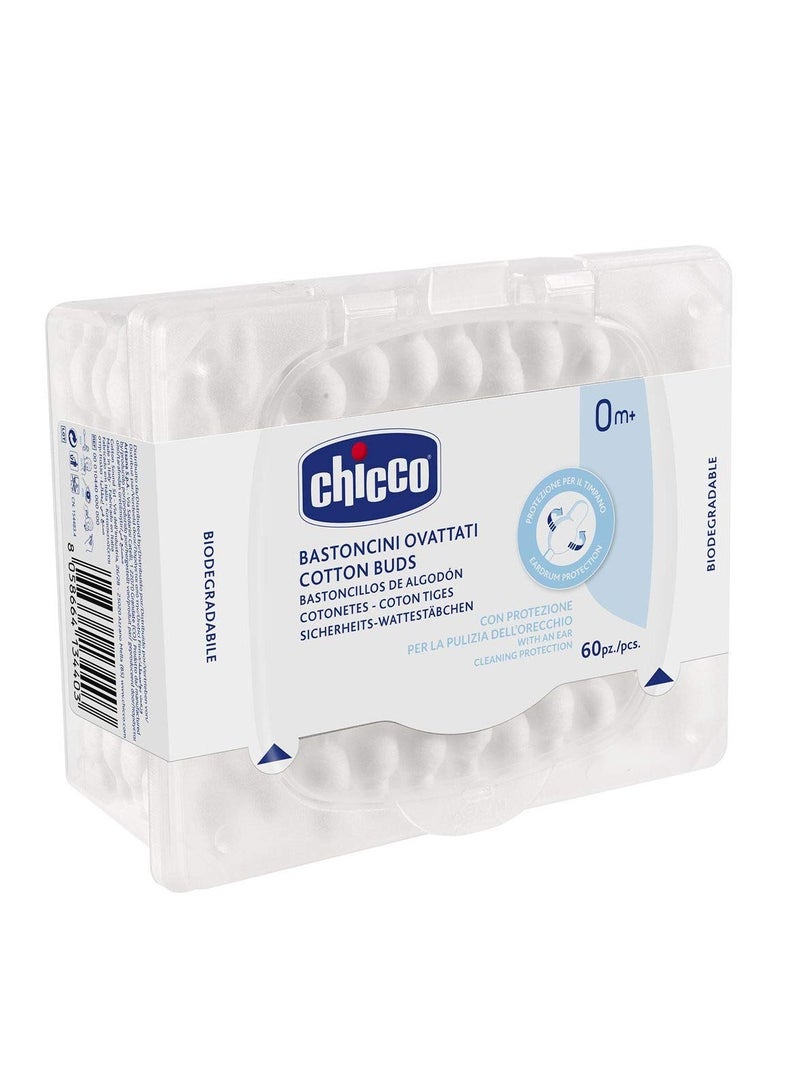 Chicco Chicco Cotton Buds with Eardrum Protection, 60 Pieces | For Baby Ear Cleaning | Made Of Paper Stem | Safe and Hygienic | Biodegredable - Image 2