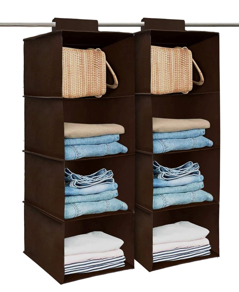 Kuber Industries Non Woven Hanging 4 Shelves Foldable Wardrobe Organizer Pack of 2 BrownHS40KUBMART23987 - Image 1