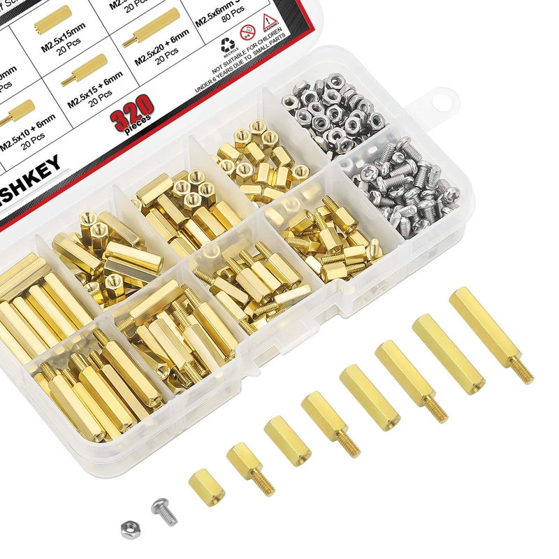 DYWISHKEY 320 Pieces Male Female Hex Brass Spacer Standoff Screw Nut Assortment Kit (M2.5) - Image 2