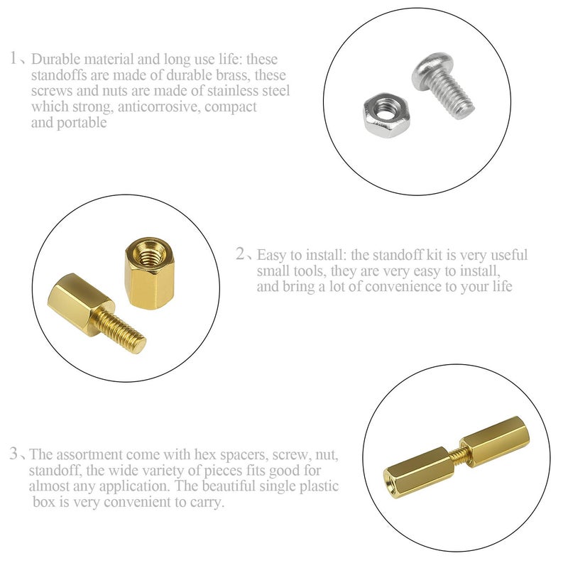 DYWISHKEY 320 Pieces Male Female Hex Brass Spacer Standoff Screw Nut Assortment Kit (M2.5) - Image 5