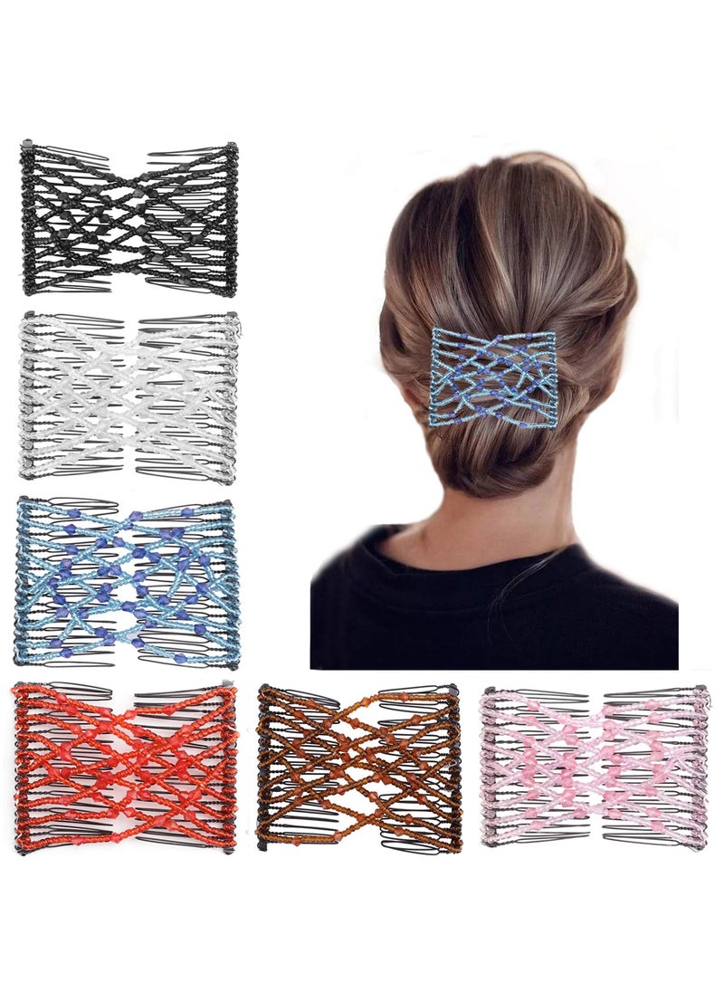 Youthful 6 Pcs Youthful Vintage Stretch Beaded Hair Accessories for Women Ladies  Girls  Elastic Pearls Hair Clips Stretchy Bead Hairpins Double Slides for Hairstyling 