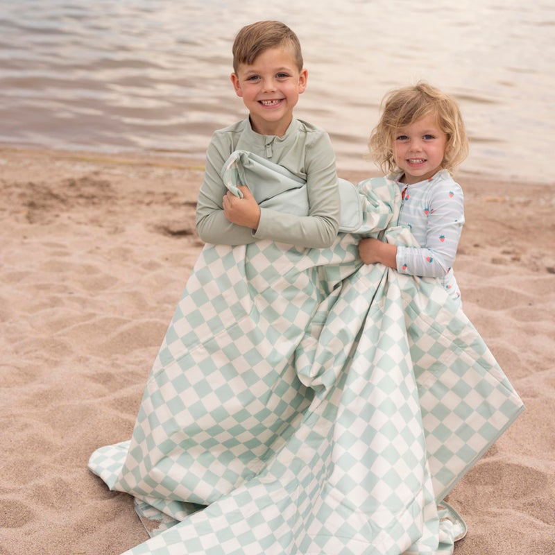 Tiny Twinkle Waterproof Picnic Blanket | 5'x7' 100% Recycled Polyester, Sandproof, Foldable & Portable for Beach, Camping, Travel (Sage Checkers - Image 2