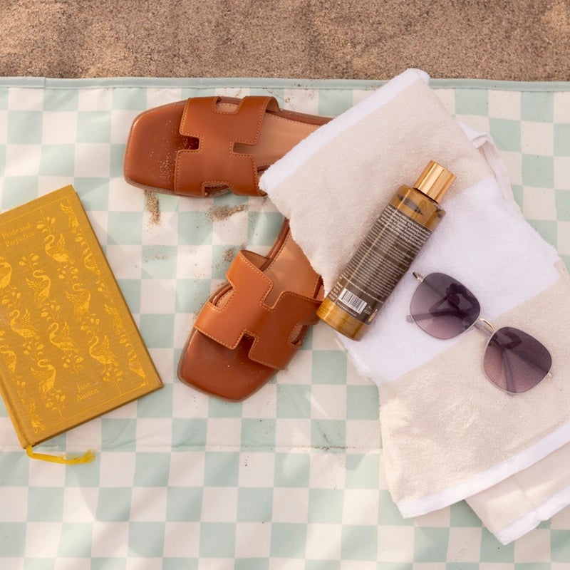 Tiny Twinkle Waterproof Picnic Blanket | 5'x7' 100% Recycled Polyester, Sandproof, Foldable & Portable for Beach, Camping, Travel (Sage Checkers - Image 5
