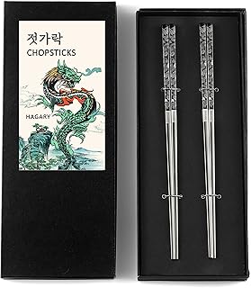 Hagary Hagary Dragon Chopsticks Metal Reusable Designed In Korea Japanese Style Stainless Steel 316 18/10 Non-Slip 2 Pairs - Image 1