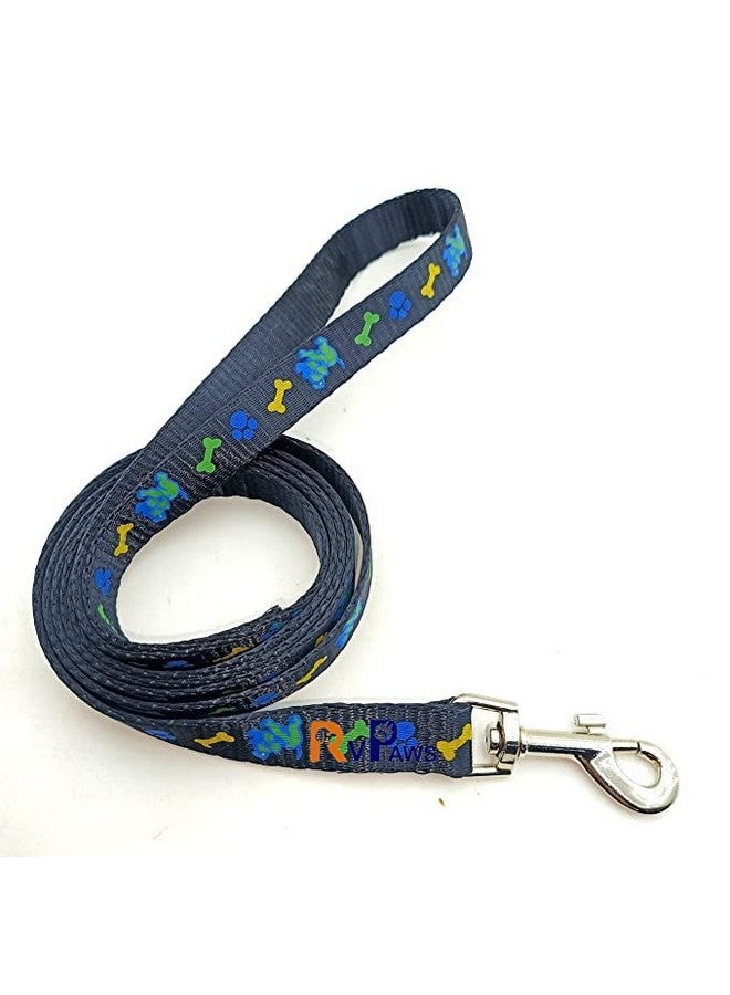 طقم حزام ومقود من النايلون للكلاب، طقم حزام ناعم قابل للتعديل مطبوع عليه مخلب عظمي مقاس 15 مم مع مقود بخطاف معدني (أسود) - Image 2