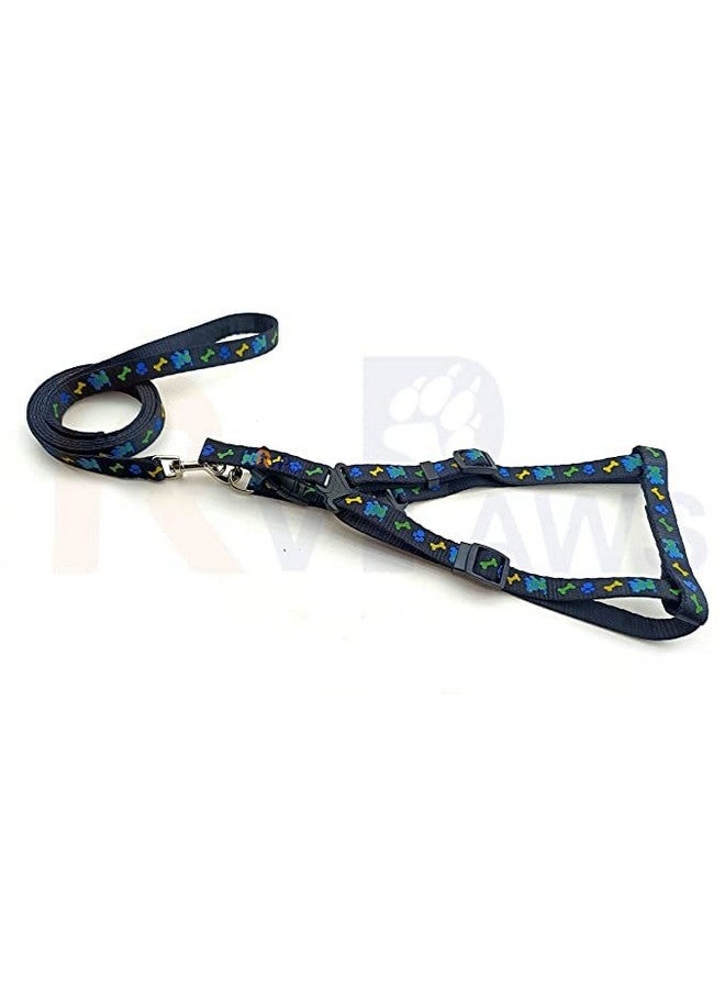 طقم حزام ومقود من النايلون للكلاب، طقم حزام ناعم قابل للتعديل مطبوع عليه مخلب عظمي مقاس 15 مم مع مقود بخطاف معدني (أسود) - Image 4