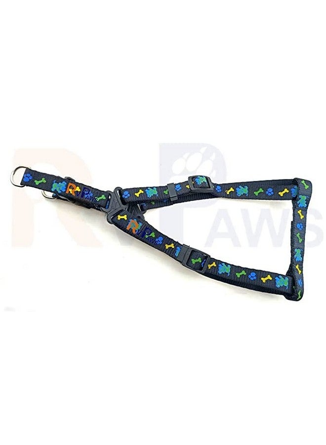 طقم حزام ومقود من النايلون للكلاب، طقم حزام ناعم قابل للتعديل مطبوع عليه مخلب عظمي مقاس 15 مم مع مقود بخطاف معدني (أسود) - Image 3