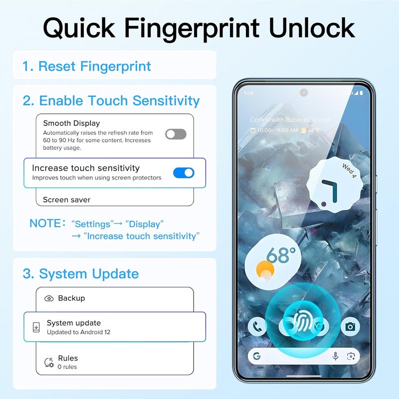جي تيك واقي شاشة بتغطية كاملة لجهاز Google Pixel 8 Pro مع واقي عدسة الكاميرا، فيلم زجاجي مقسى، أداة تركيب سهلة، متوافق مع بصمة الإصبع، واضح عالي الدقة، عبوة من قطعتين لكل منهما - Image 4