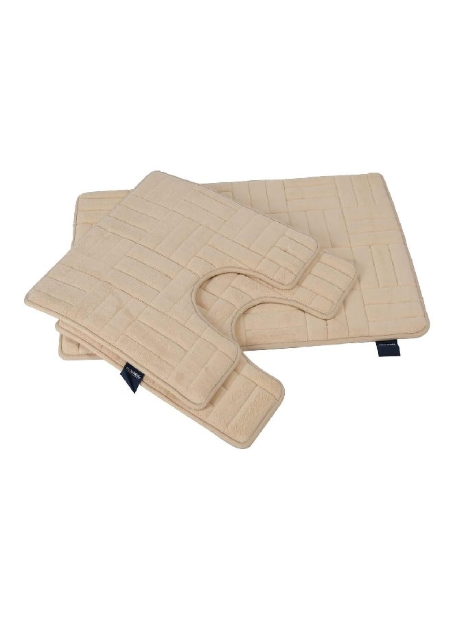 J&C 3-Piece Super Absorbent High Quality Polyester Bath Mat Set Beige 80 x 50 x 4 cm CN BM3PCMFO - Image 1